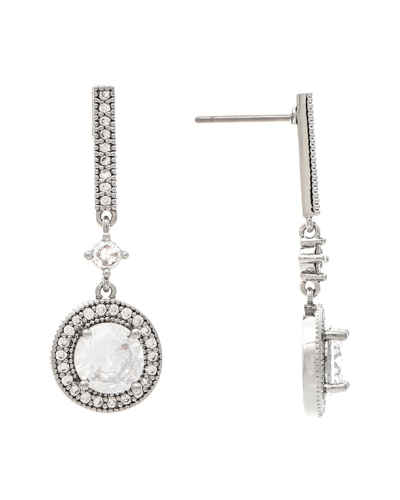 Rivka Friedman Rhodium Plated Cz Halo Drop Earrings In Metallic