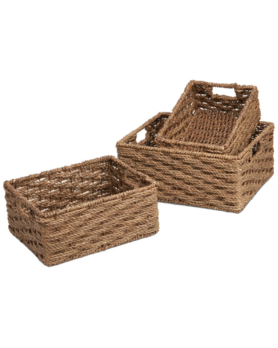 Baum Set Of 3 Rectangle Spiral Weave Baskets In Brown
