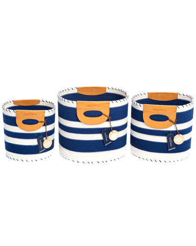 Baum Set Of 3 Coiled Cotton Rope Baskets In Navy