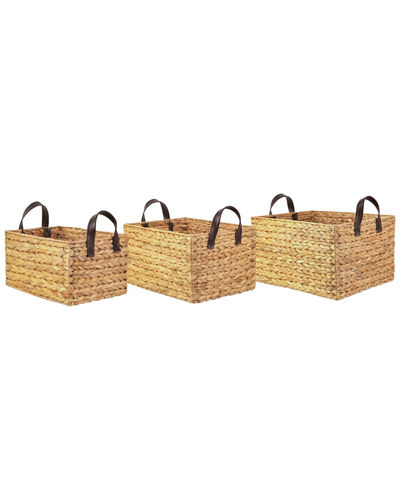 Baum Set Of 3 Water Hyacinth Rectangle Storage Bins In Beige