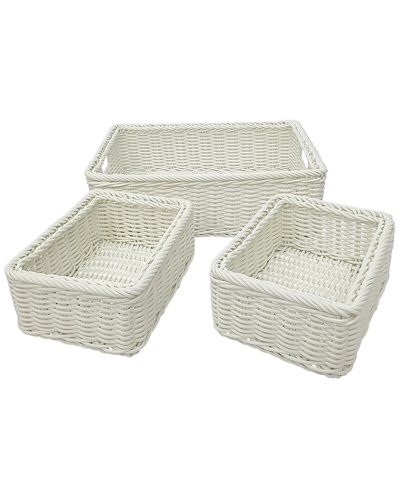 Baum Set Of 3 Sweater & Shelf Baskets In White