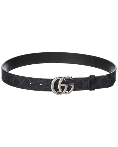 Gucci Gg Marmont Reversible Gg Supreme Canvas & Leather Belt In Black