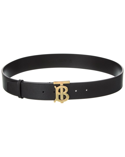 Burberry Wide Tb Leather Belt In Black