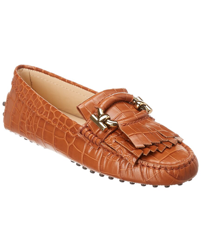 Tod's Croc-embossed Fringe Leather Mocassin In Brown