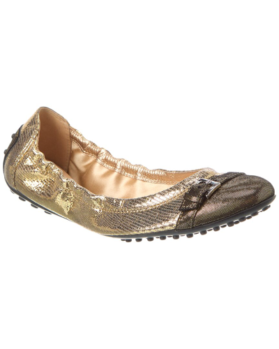 Tod's Leather Flat In Gold