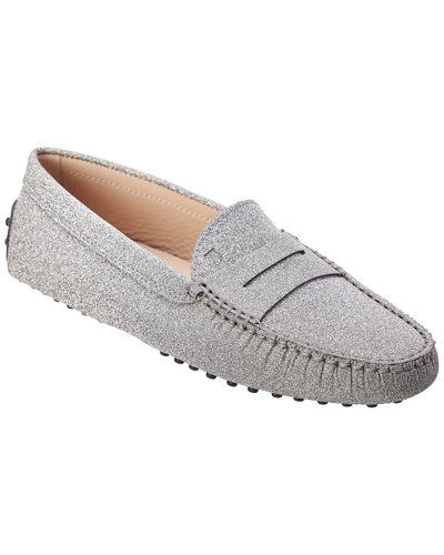 Tod's Gommino Leather Driving Shoe In Silver