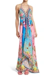 RANEE'S RANEES BRIGHT PRINTED FLORAL HALTER COVER-UP DRESS