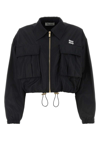 Miu Miu Technical Silk Blouson Jacket In Nero