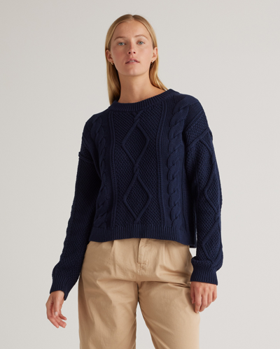 Quince Women's Cropped Cable Crew Sweater In Navy