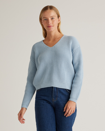 Quince Women's Fisherman V-neck Sweater In Sky Blue