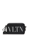 VALENTINO GARAVANI BLACK VLTN LEATHER MESSENGER BAG