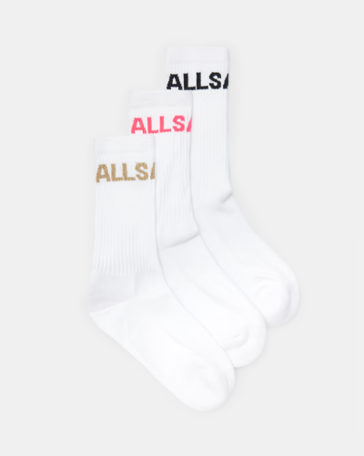 Allsaints Jae Logo Socks 3 Pack In White Multi