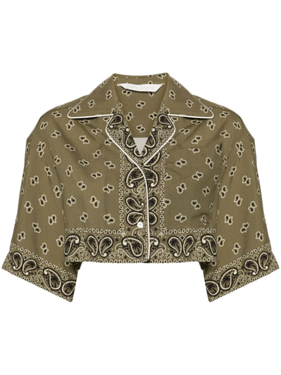 Palm Angels Paisley-print Cropped Shirt In Verde