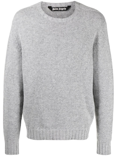 Palm Angels Logo Wool Blend Sweater In Gris