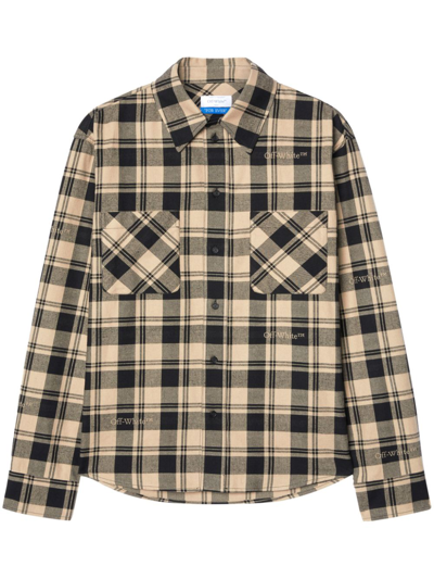 Off-white Logo-embroidered Checked Cotton-flannel Shirt In Khaki