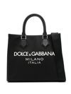 Dolce & Gabbana Small Rubberized Logo Tote Bag In Black