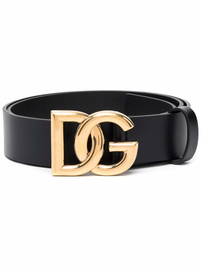 Dolce & Gabbana Dg Leather Belt In Black