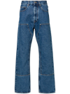 Palm Angels Monogram Detailed Straight Leg Jeans In Blue