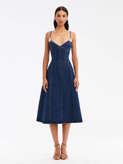 Oscar De La Renta Exclusive Hardware-detailed Bustier Denim Midi Dress In Lt Wash Denim