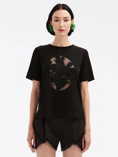 Oscar De La Renta Cactus Eyelet Guipure Tee In Black