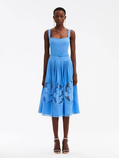 Oscar De La Renta Cactus Guipure-lace Midi Dress In Cerulean