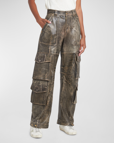 GOLDEN GOOSE JOURNEY DISTRESSED LEATHER CARGO PANTS