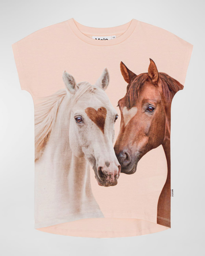 Molo Kids' Girl's Ragnhilde Horse Graphic T-shirt In Yin Yang Horses