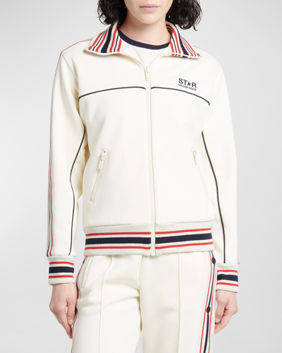 Golden Goose Star Zip-front Logo Track Jacket In Neutrals