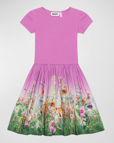 Molo Kids' Girl's Cissa Combo Floral-print Dress In Four Little Cubs