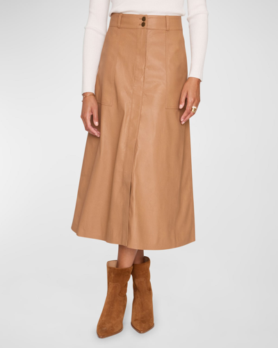 Brochu Walker Mica A-line Vegan Leather Midi Skirt In Dunes