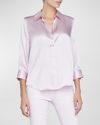 L AGENCE DANI SILK SATIN 3/4-SLEEVE BUTTON-DOWN BLOUSE