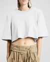 Isabel Marant Zaely Strong-shoulder Short-sleeve Crop T-shirt In White