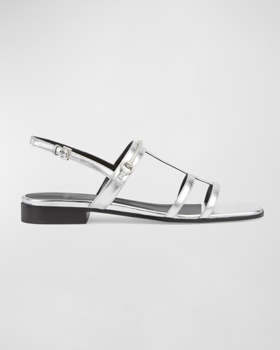 Gucci Divine Leather Slingback Sandals In Argento