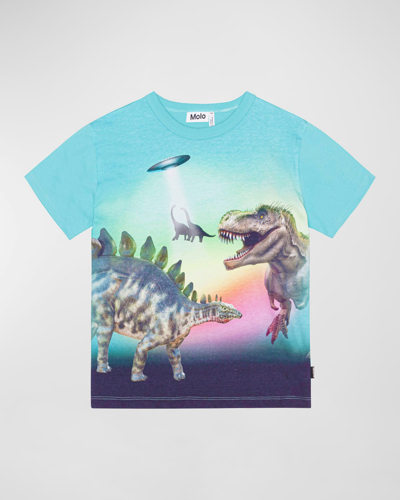 Molo Kids' Boy's Riley Dinosaur & Ufo Graphic T-shirt In Blue