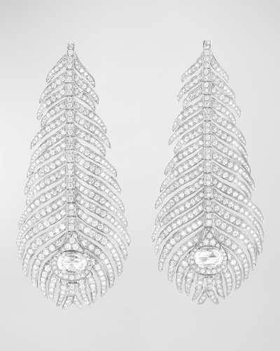Boucheron Plume De Paon Diamond Pendant Earrings In 18k White Gold In 10 White Gold