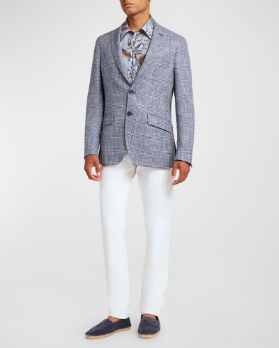 Etro Men's Plaid Knit Sport Coat In Melange Blue