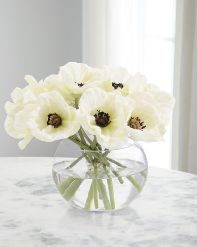 John-richard Collection Real Touch White Poppies 7" Faux Floral Arrangement In Glass Vase
