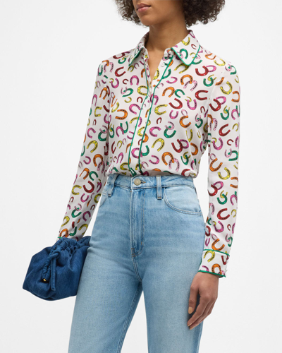 ALICE AND OLIVIA LUCKY YOU WILLA PLACKET TOP WITH PIPING
