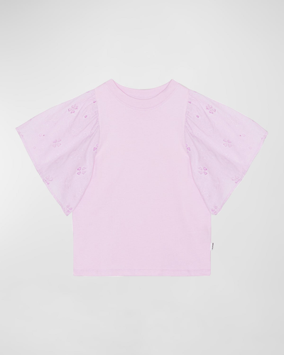 Molo Kids' Girl's Ritza Combo Puff Sleeve T-shirt In Alpine Glow