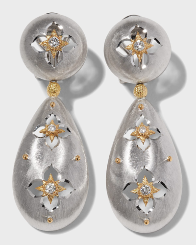 Buccellati Macri Giglio 18k White & Yellow Gold Teardrop Earrings With Diamonds In Metallic