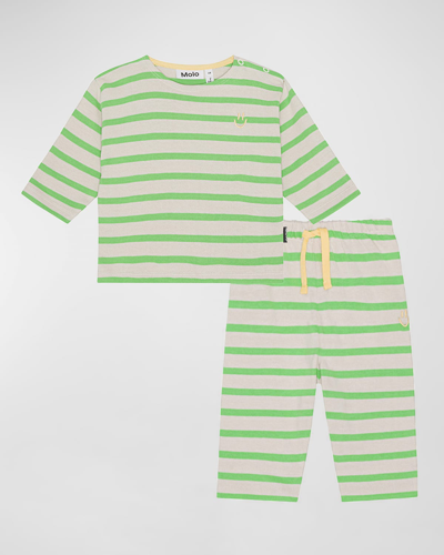 Molo Kid's Edarko Striped Two-piece Set In Grass Stripe