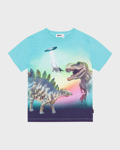 Molo Kids' Boy's Riley Dinosaur & Ufo Graphic T-shirt In Blue