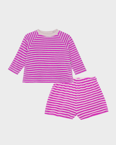 Molo Kids' Girl's Dora Striped Two-piece Set In Purple Shell Stri