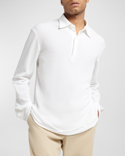 Zegna Men's Cotton Jersey Pique Polo Shirt In White
