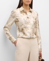 LAFAYETTE 148 SCOTTIE BOTANICAL-PRINT SILK TWILL BLOUSE