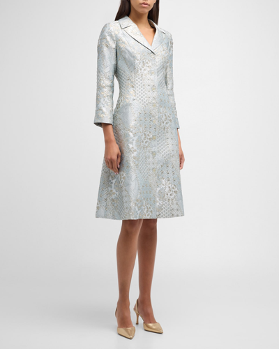 Rickie Freeman For Teri Jon Metallic Floral Jacquard Midi Coat Dress In Platinum Multi