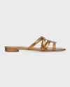 Manolo Blahnik Metallic Leather Caged Flat Sandals In Gold