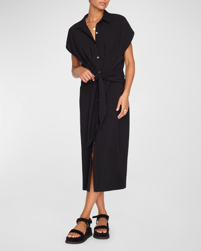 Brochu Walker Setia Dolman-sleeve Tie-waist Midi Shirtdress In Black Onyx