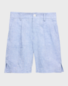Dolce & Gabbana Boy's Pleated-front Linen Shorts In Light Blue