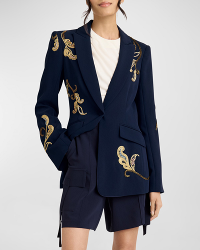 Cinq À Sept Cheyenne Paisley Crystal-embellished Single-breasted Blazer Jacket In Navy Mulit